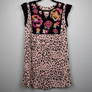 Savanna Jane pink leopard print embroidered mini shift dress-S